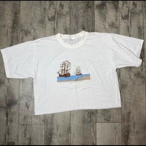 Retro 90s style Portugal embroidered crop top large.